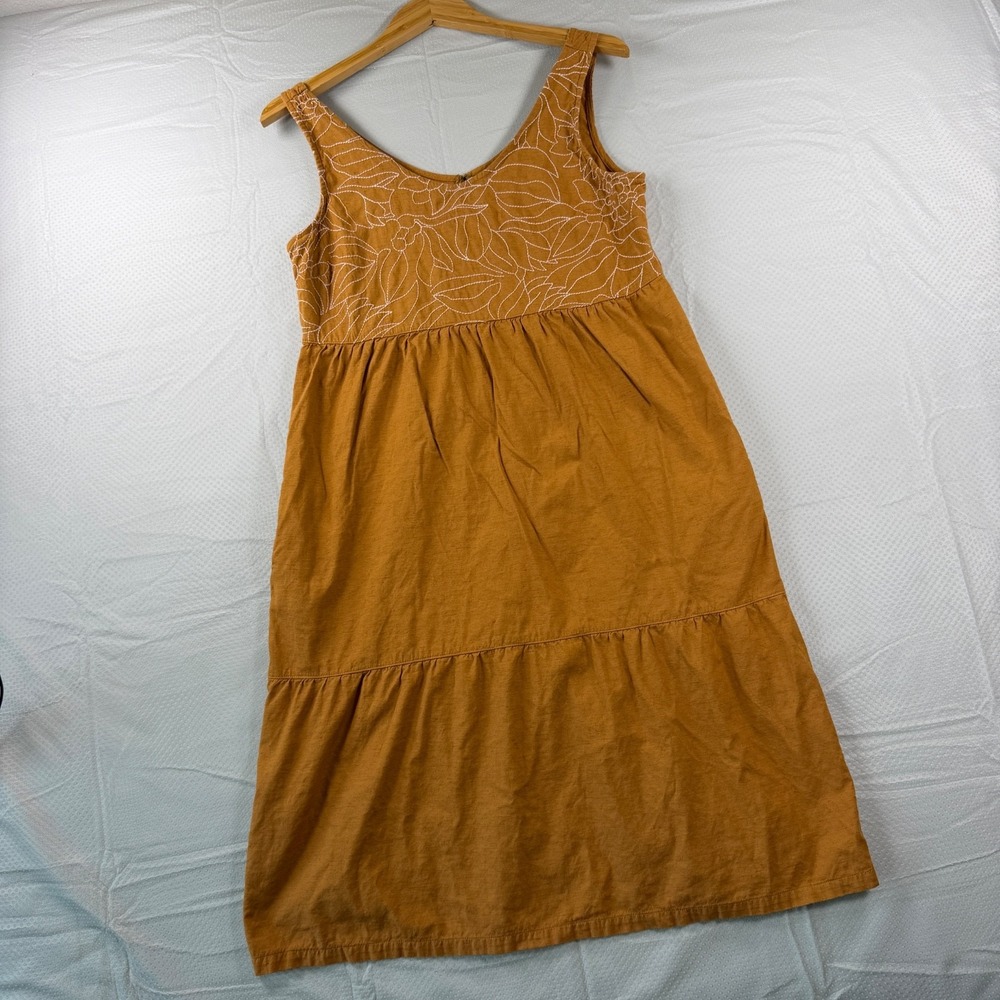 Sherpa Adventure Gear Womens Small Yellow Ochre Embroidered Tiered Midi Dress